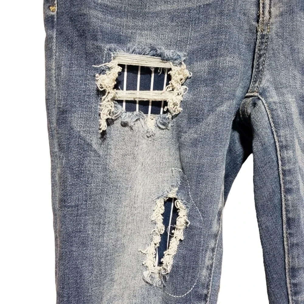 Judy Blue Jeans Skinny Fit Distressed Patchwork Medium Wash‎ Stretch Size 25